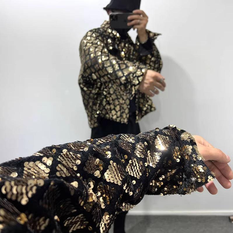 Velvet Sequined Embroidered Men's Jacket for Trendy Hairstylists