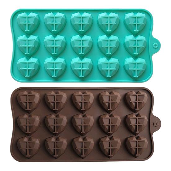 3D Diamond Heart Silicone Mold 15 Grid Diamond Love Heart Shaped Mold Tray Silicone Baking Pan Mold for Making Cake Chocolate Mousse Dessert