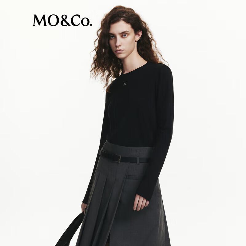 MO&Co. Essential Crew Neck Long-Sleeve Cotton-Blend T-Shirt