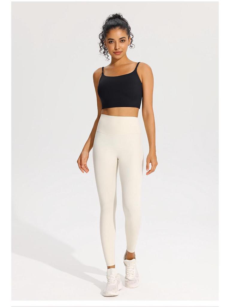 Nude Feel Women's Sports Bra with Pads - Summer Workout Camisole Vest with Beautiful Back Design