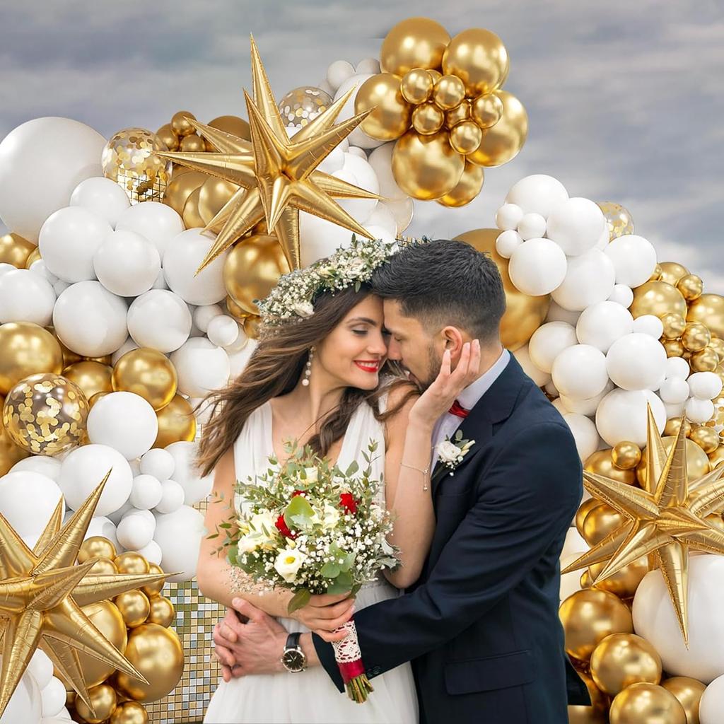 121PCS white and gold latex balloon set suitable for birthday parties, weddings, Valentine's Day party decorations