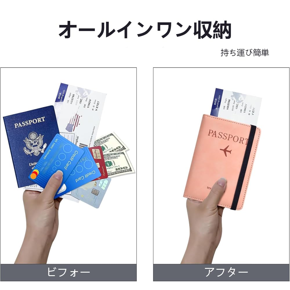 QIKEJI Passport Security Card Storage Travel Wallet for Easy to Pink Case, Pouch, Case, Anti-Skimming, Multi-Function Pockets, Passports, Anti-Theft,