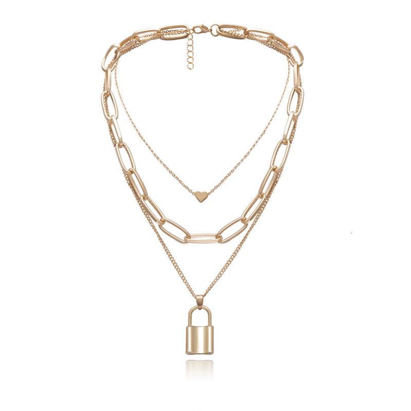 Mehrschichtiger Liebesschloss-Anhänger Choker Mode Steampunk Vorhängeschloss Herz Kettenhalskette Damenschmuck