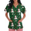 Women's V-neck Christmas Printed Short-sleeved Pocket Side-slit Protective Suit Top