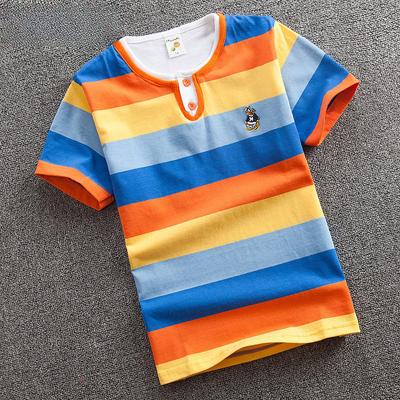 Summer Children's Short-sleeved T-shirt for Boys and Girls Striped Rainbow Cotton Stretch and Breathable