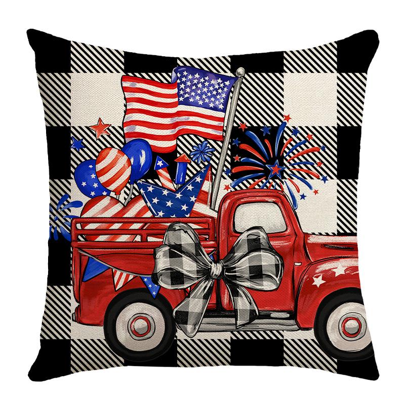 New Independence Day Flag Four-piece Set Five-Pointed Star Car Letter Print Plaid Bedroom Sofa Cushion Cover