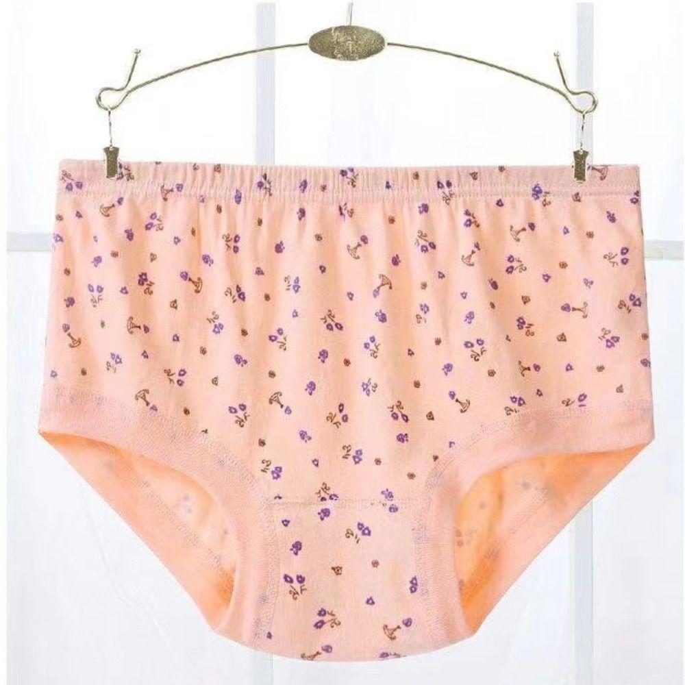 5PCS High Waist Elderly Plus Size Briefs Breathable Women Underwear Flower Cotton Panties Gifts