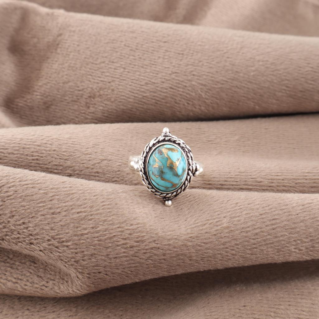 Blue Copper Turquoise Ring Handmade Gemstone Ring, 925 Solid Sterling Silver Ring Dainty Silver Jewelry, For Engagement Gift