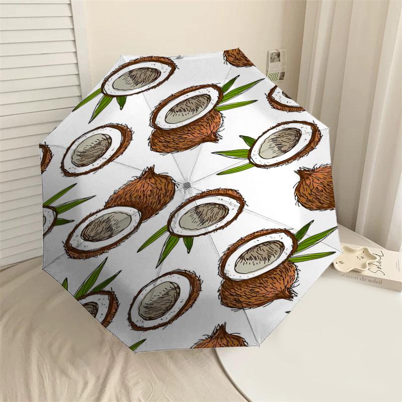

1PC Coconut Pattern Automatic Open/Close Umbrella Compact Folding Umbrella with 8-Rib Shaft lightweight esign, Highquality Fabric1155A