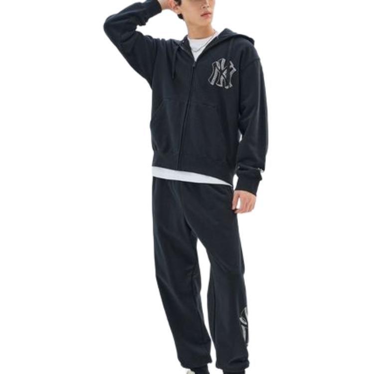 MLB Mega Logo NY Sweatshirts Unisex Carbon Gray Hooded Moderate Cardigan 3ATRB0334-50CGS
