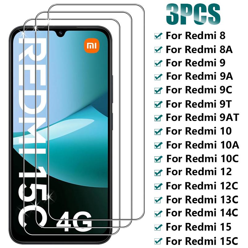 3 Pçs Vidro Temperado Hd Para Xiaomi Redmi 15 15c 14c 13c 12c 12 5g Protetor De Tela Para Redmi 10 10c 10a 9 9a 9c 9t 8 8a Vidro