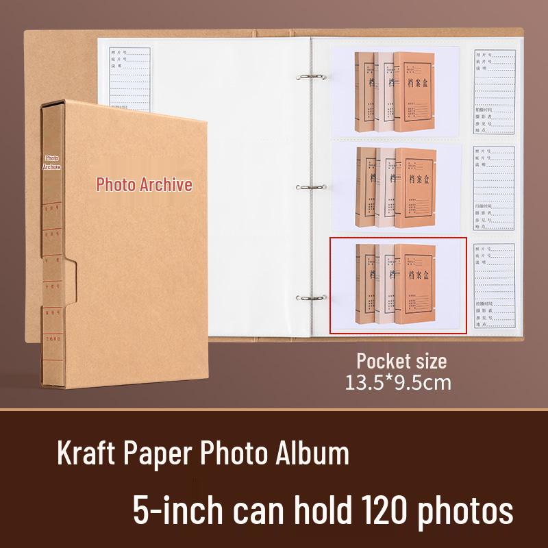 Acid-Free Kraft Paper Photo Album - 5x6 Inches, Thickened Archive Box