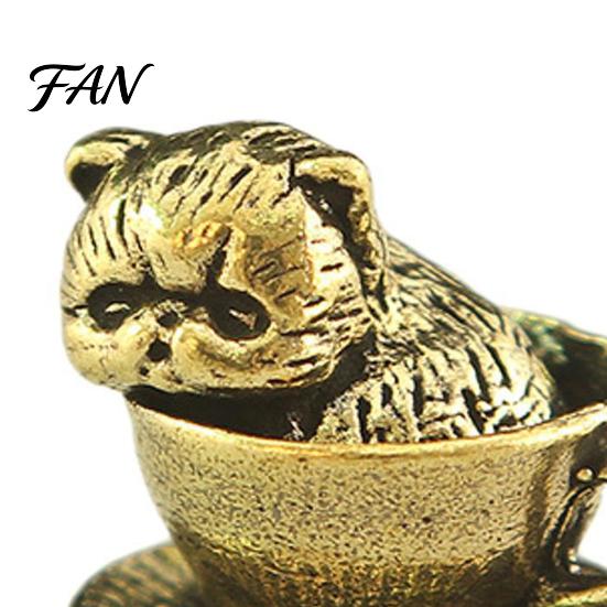 Miniature Cat Figurines for Fairy Gardens Teacup Statue, Cute Brass Dog Figurine, Collectible Desktop Pet Statues Collectable Animal DIY Craft,