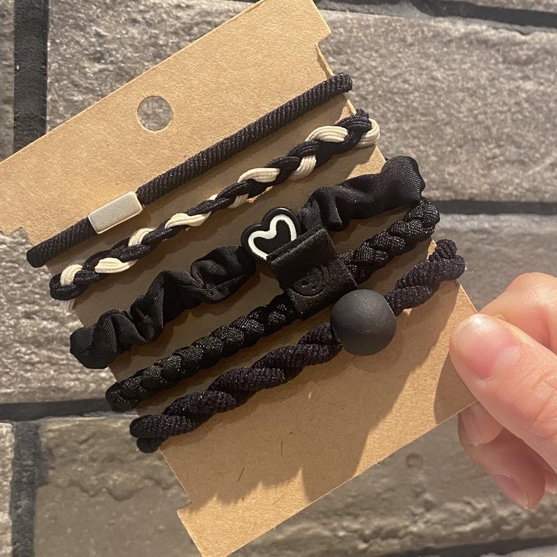 1set Simple high elastic hair rubber bands for women black thick hair tie heart hairband scrunchie set pack girls hair acesories