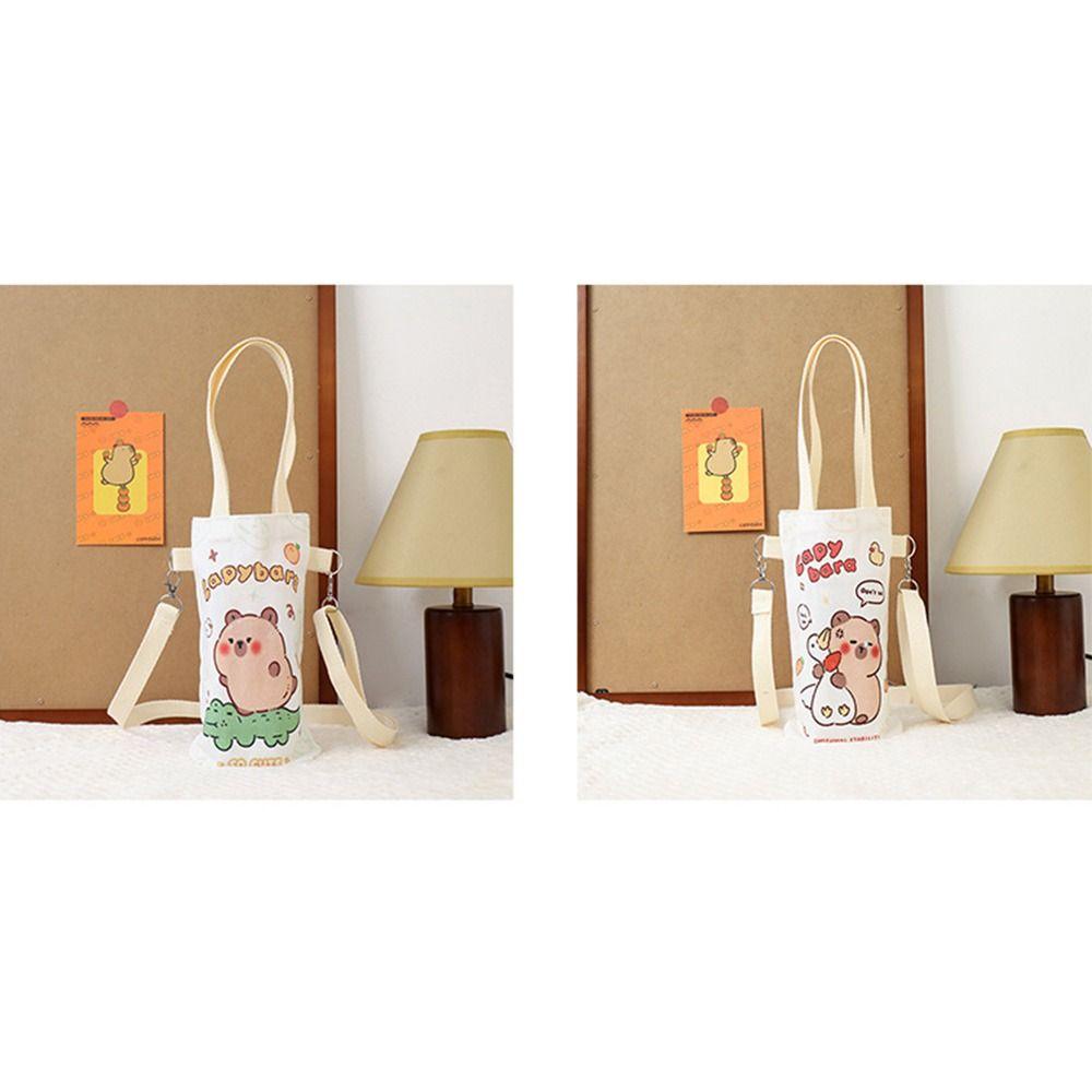 Reusable Cartoon Water Cup Carrier Bag Adjustable Canvas Bottle Protective Covers Makeup