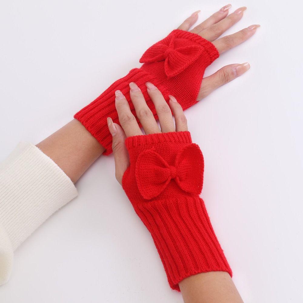 Twists Gloves Cycling Gloves Half Finger Gloves Fashion Bow Knitted Gloves  Winter