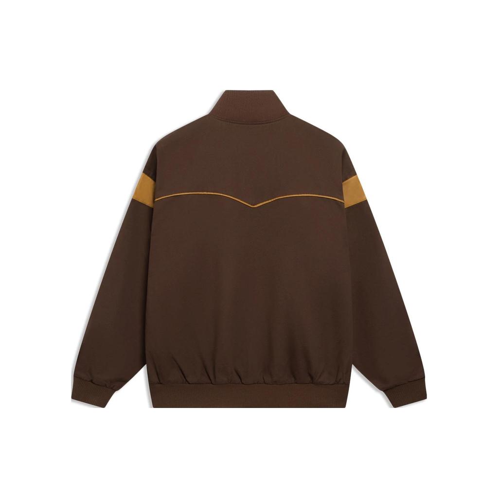 Li Ning Letter Print Color Block V-Neck Loose Casual Jacket Men Jacket Brown AFDT155-1