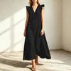 Plus Size Solid Color V Neck Ruffle Trim Sleeveless Casual Long Beach Dress for Women  Summer Beachwear