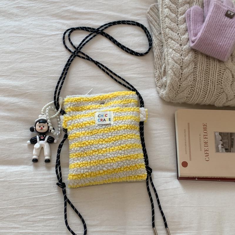 Plüsch Umhängetasche im koreanischen Stil mit Regenbogen-Punkten in Rosa für Mädchen