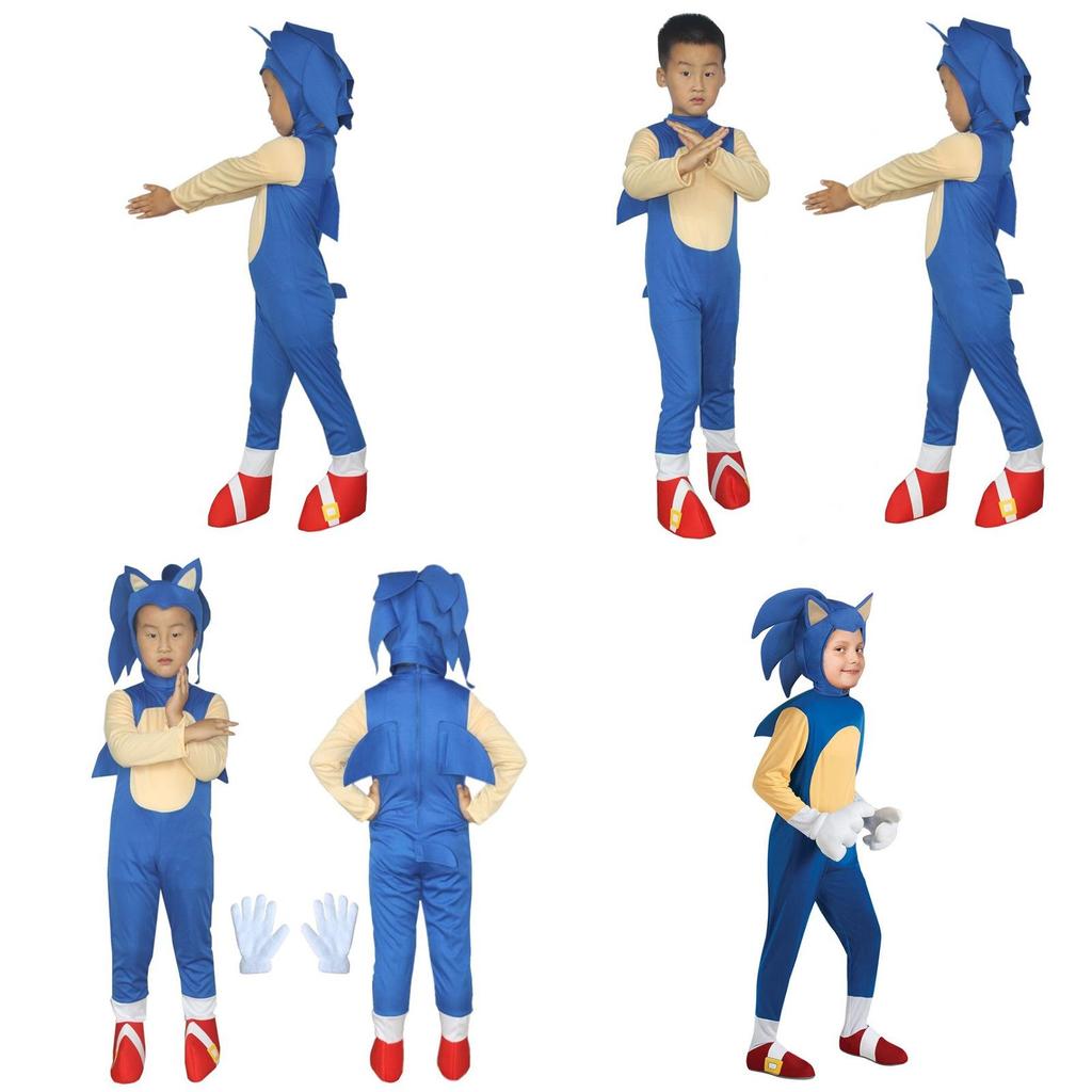 Kids Sonic Costume Blue Jumpsuit Foam Mask For Cosplay Fun!