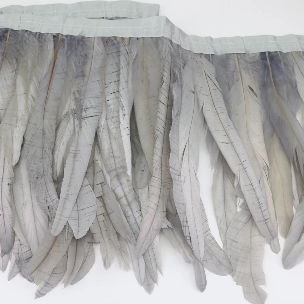 10Meters Colored Rooster Tail Feather Tassel Trim 25-30cm Dyed Cock Plumes Ribbon for Wedding Party Dress Skirt Craft Accessory