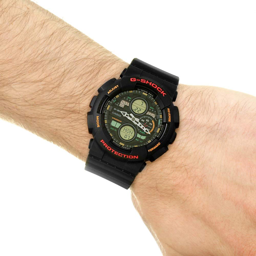 Casio G-SHOCK GA-140-1A4 Men's Watch, Big Case Analog-Digital, Retro 90's Style Black & Orange, 20 ATM Water Resistant Tactical Sport Wristwatch