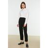 Black Elastic Waist Rib Detailed Straight Cut Woven Trousers Tctss21pl0570