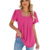 EU Cross-Border Women's Square Neck Pleated Short Sleeve Loose T-shirt 2024 Spring/Summer Collection