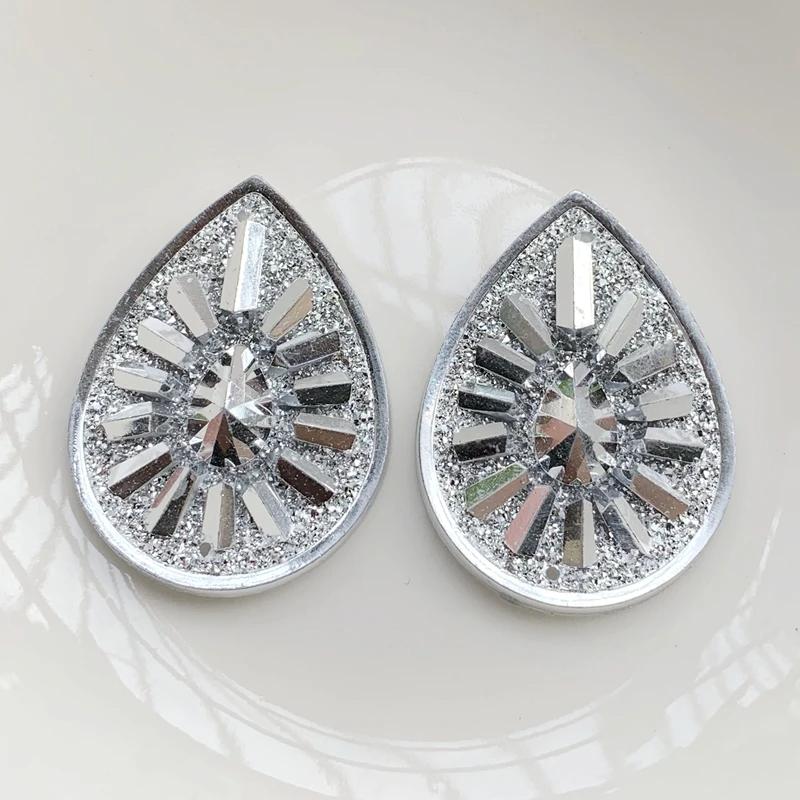 

8pcs 30X40mm water droplet resin Rhinestone DIY jewelry making decorative flat back 2hole scrapbook серый