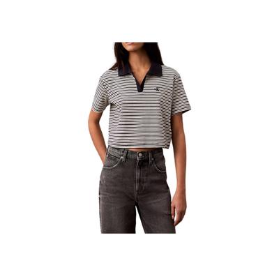 Soft Breathable Comfortable Short Sleeve Polo Shirt Women Tops Blue Striped 47AB206-410