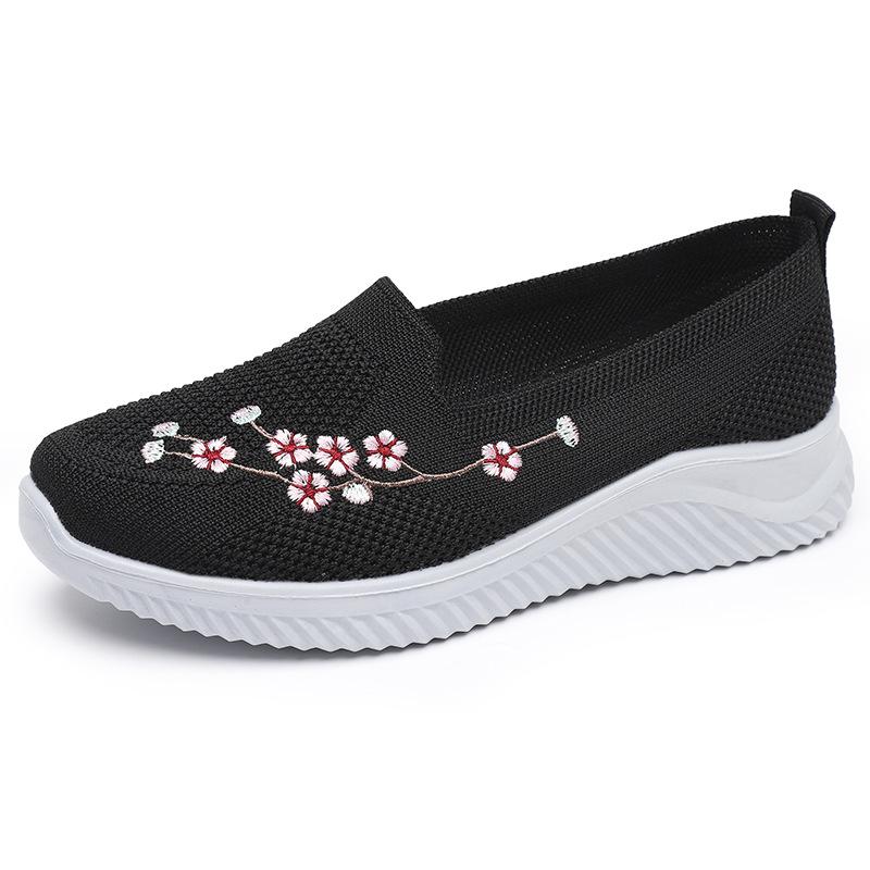 New Spring, Summer and Autumn Cloth Shoes Women's Casual Sports Embroidered Shoes Lightweight Soft Sole Middle-aged and Elderly Walking Shoes Women