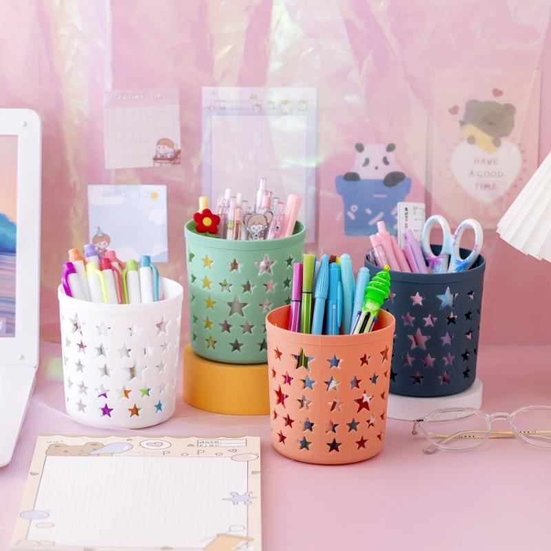 1pc Hollow Star Shaped Pen Holder, Plastic Circular Pen Holder, Desktop Pen Holder, Cute Pen Holder, Office and School Supplies