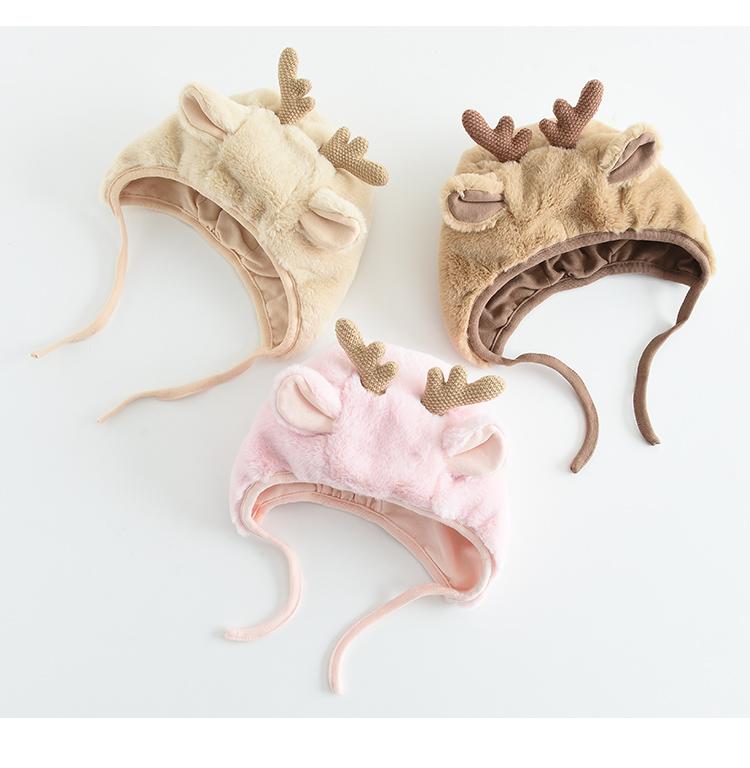 Children's plush hat, outdoor ear protection, windproof and cold proof hat, cartoon deer cute 3D hat