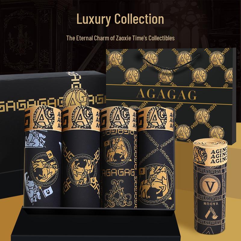 5-Pack Luxury Men's Black Gold Boxer Briefs - Summer Breathable, Plus Size, Antibacterial, Flat Leg Shorts