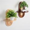 Mensola a Muro in Legno Naturale e Rattan Portapiante Galleggiante Fatto a Mano Espositore Per Arredamento Casa Soggiorno Camera da Letto Stanza dei Bambini