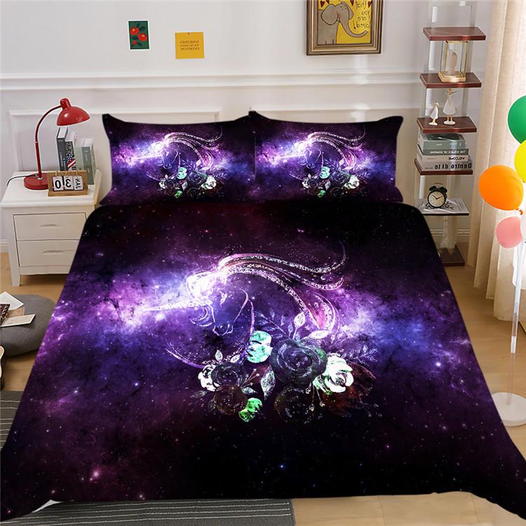 Shopify Starry Sky Animal Digital Printing Quilt Cover Pillowcase Three-Piece Set Polyester
