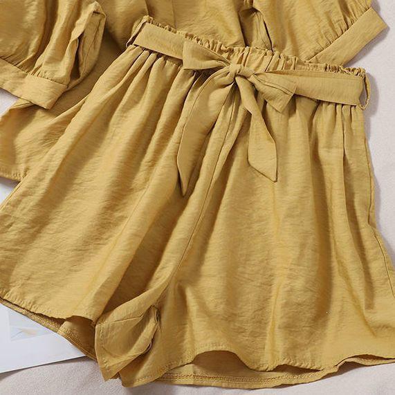 Petite Women's Square Neck Puff Sleeve Top & Elastic Waist Wide Leg Shorts Two-Piece Summer Set