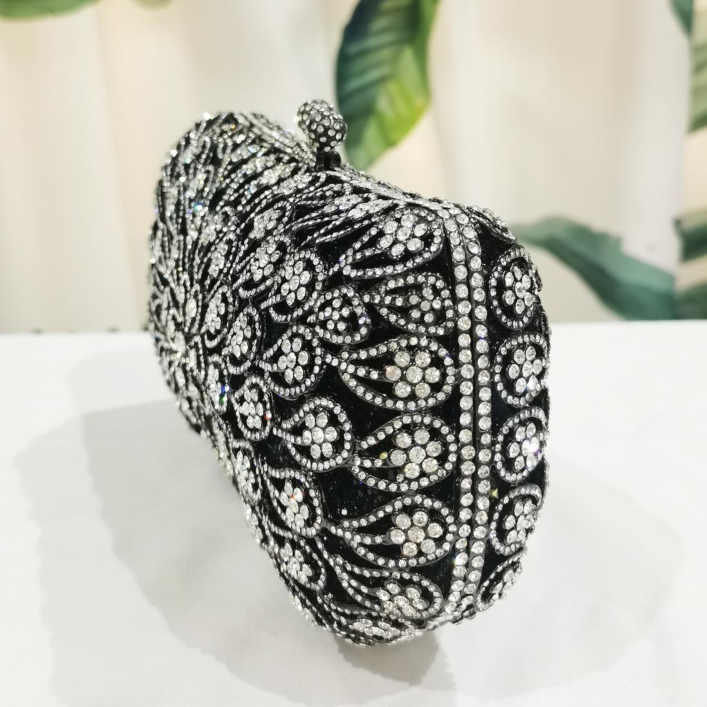Weiße Strass Schwarz Abendtasche Tasche WHTUOHENG Damen Blumen Diamant Kristall Damen Party Abschlussball Handy Handtaschen Minaudiere