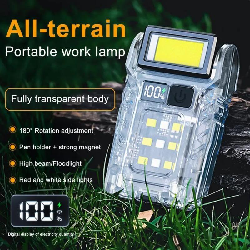 COB+SMD LED Outdoor Mini Flashlight USB-C Rechargeable Portable Torch Lamp Power Display Powerful Flashlight for Night Running