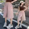 Casual Loose Elastic Waist Solid Thin Cropped Wide Leg Pants For Women