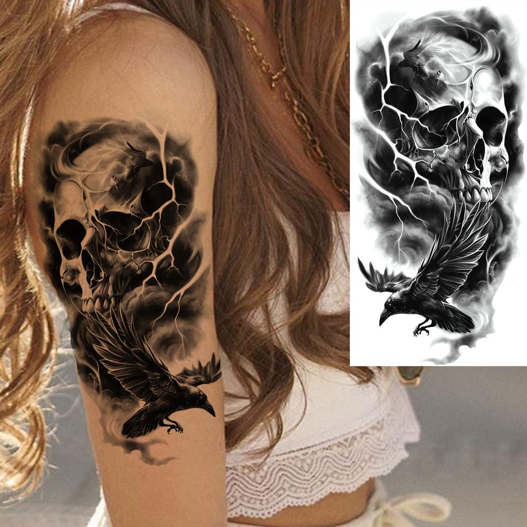 1 Blatt Gruseliger Sensenmann Totenkopf Temporäre Tattoos Halloween Tattoos Langlebig Wasserdicht Tiger Wolf Bestie Fake Tattoo Aufkleber