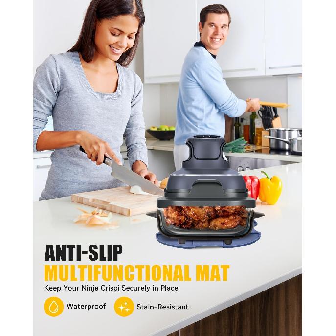Silicone Heat-Resistant Mat for Ninja Crispi Glass Air Fryer | Reble Fireproof Heat Resistance Hot Pad | Anti-Slip Kitchen Countertop Protector |