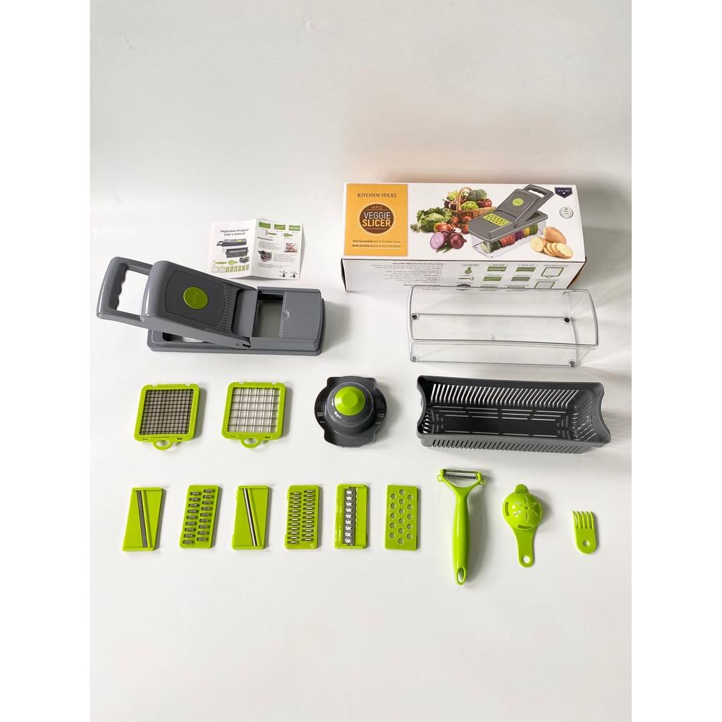 14in1 Multifunctional Vegetable Chopper, Vegetable Slicer Dicer Cutter, Black/Green, Kitchen Cutting Tool