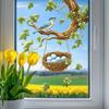 Vogelnester Fensteraufkleber im Waldstil mit Blättern und Blumen, selbstklebende Glasdekoration für Tür und Fenster, Vinyl-Haftfolie für Heimdekor