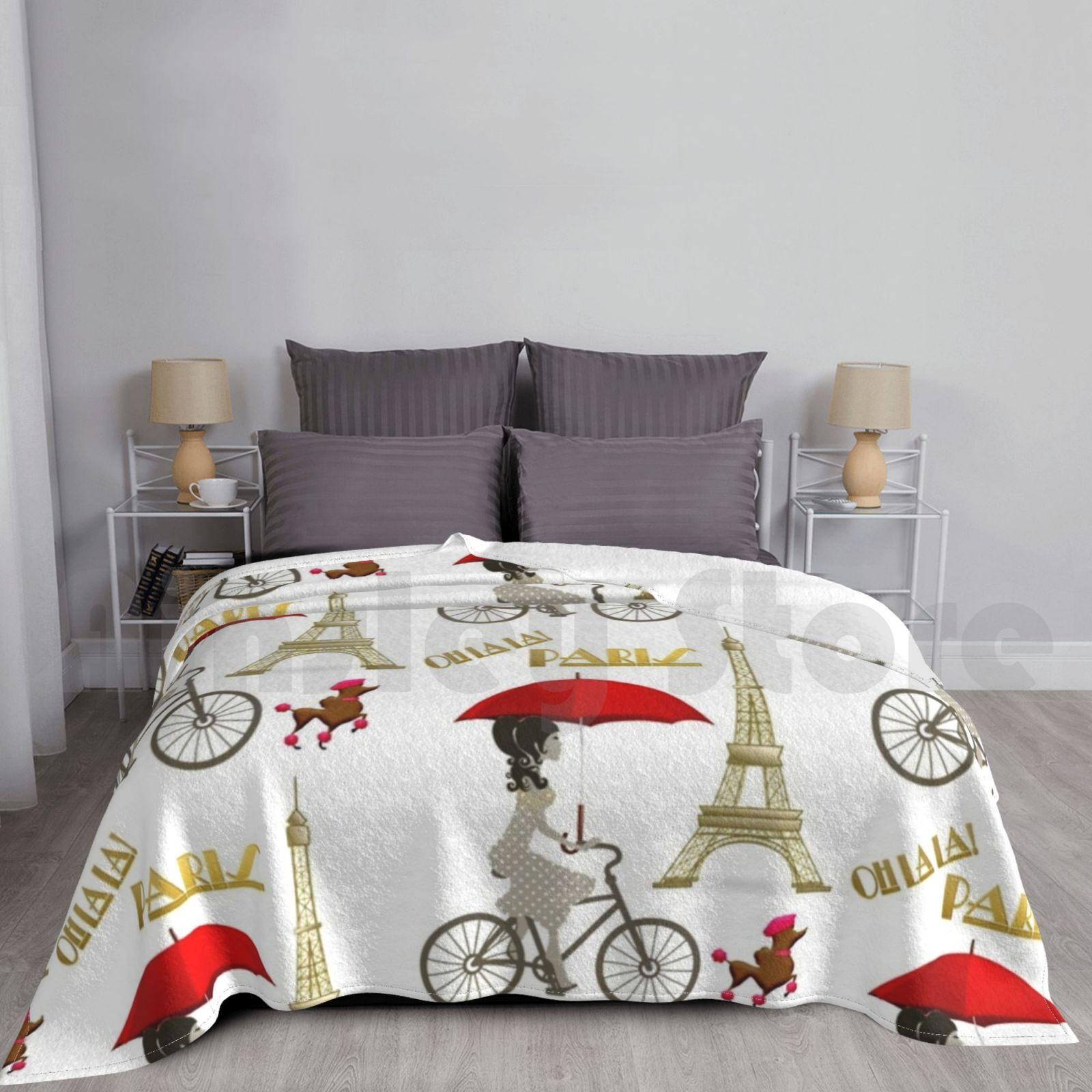 Paris France Ohlala Eiffel Tower Blanket For Sofa Bed Travel Europe France Paris French City Eiffel Tower Size: 75*100cm, Weight: 230 GSM