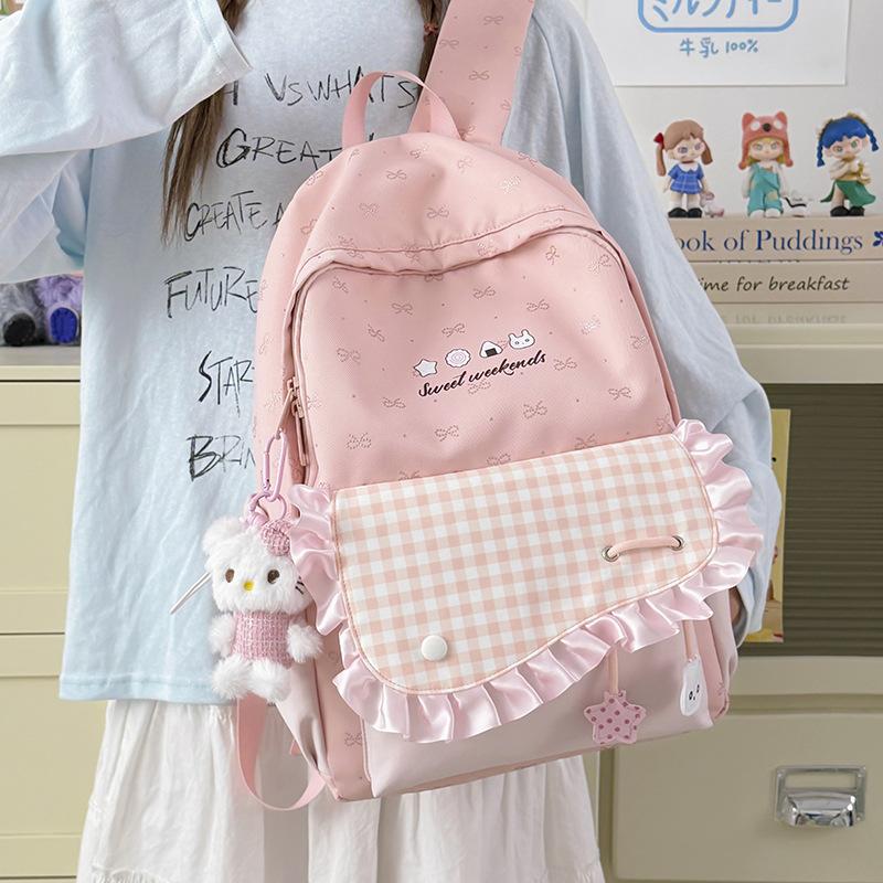 Schoolbag Japanese cartoon cat backpack plaid small fresh and sweet student schoolbag simple shopping high value backpack