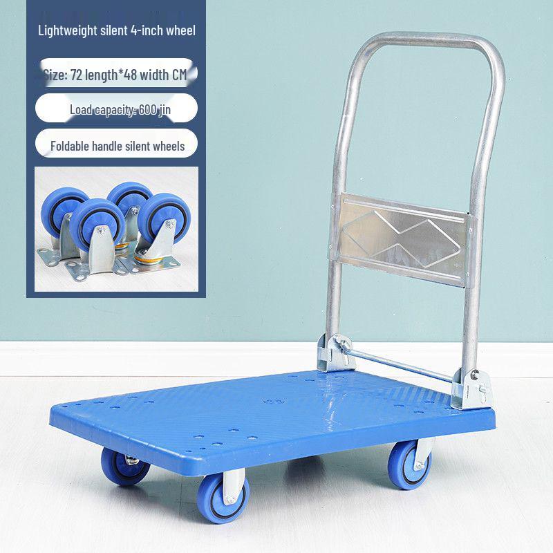 Folding Flatbed Hand Truck: Sturdy Four-Wheel Cart for Street Vending & Moving Goods