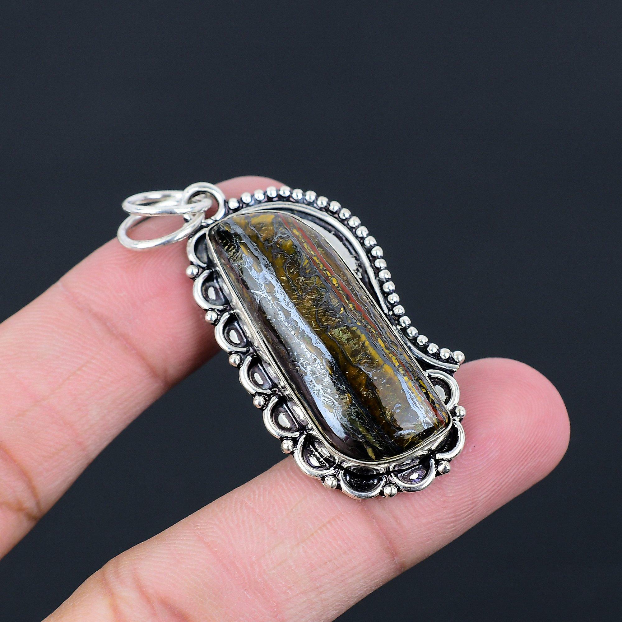 Birthday Gift For Her Natural Iron Tiger Eye Gemstone Pendant 925 Silver