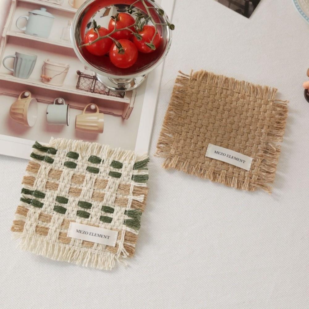 Nordic INS Style Handmade Woven Coaster Square Shape Heat Resistant Heat Insulation Pad Non-Slip Braided Cup Mat Home Decoration