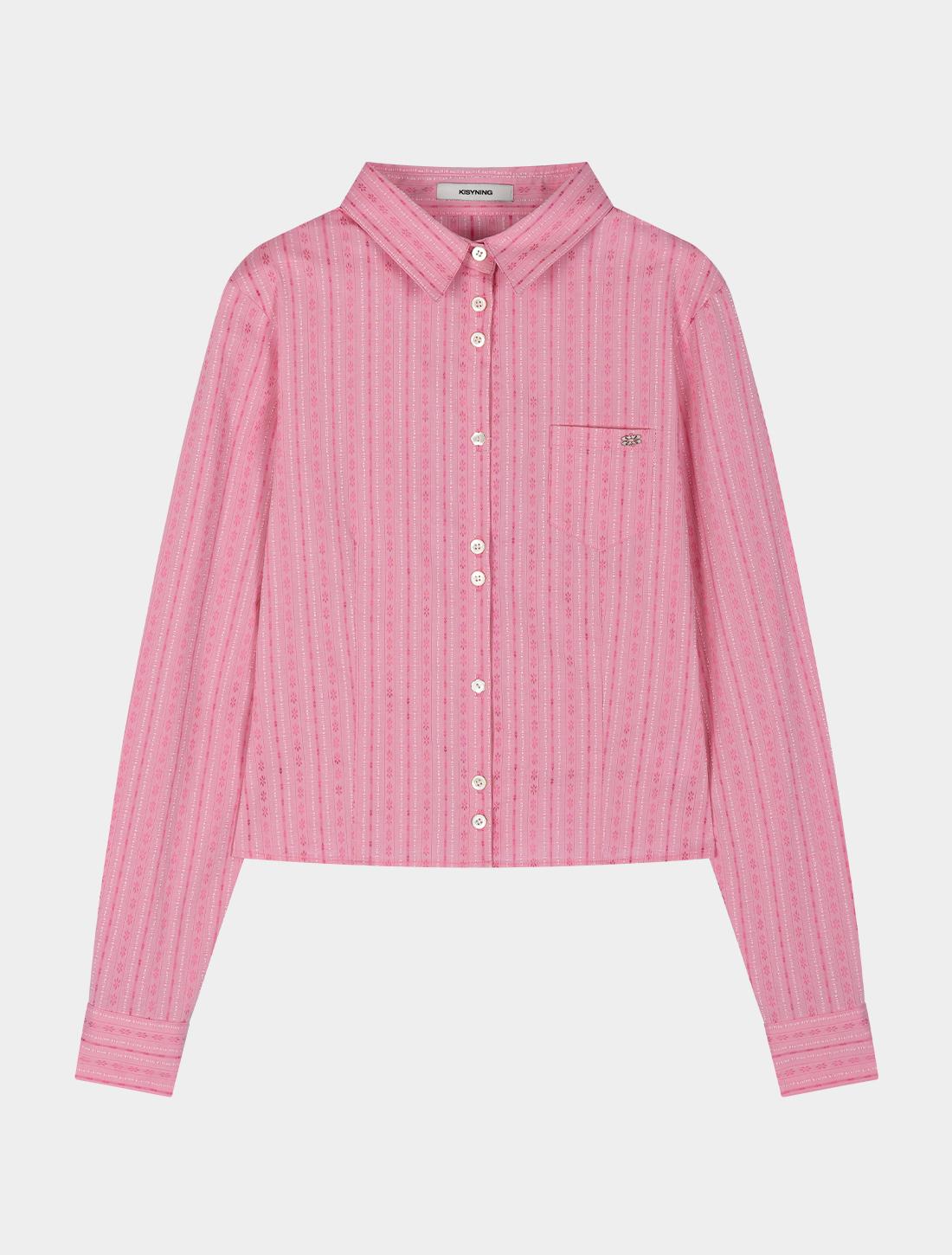 Kissing Floral Button Lace Shirt (Pink) Pink
